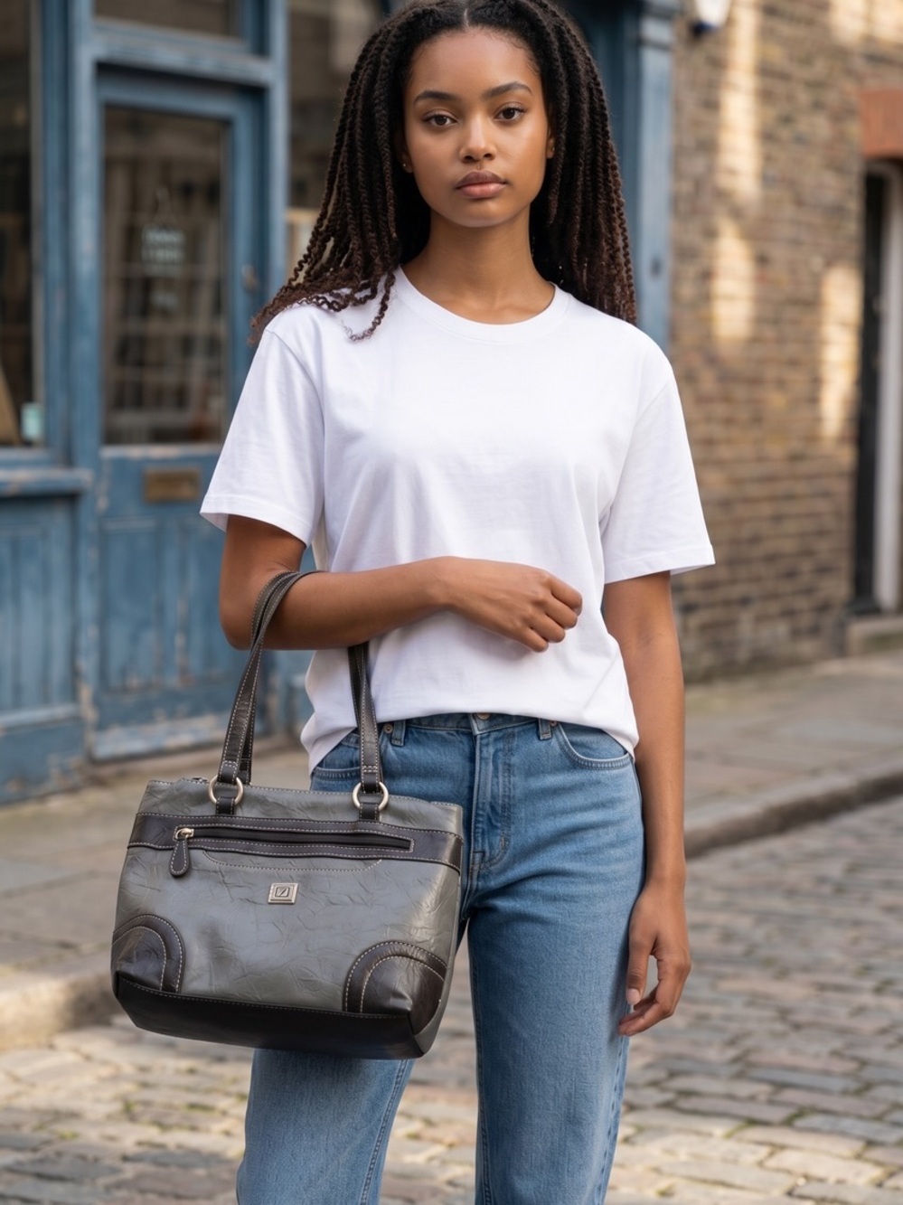 Stylish Two-Tone Gray Shoulder Bag for Women
